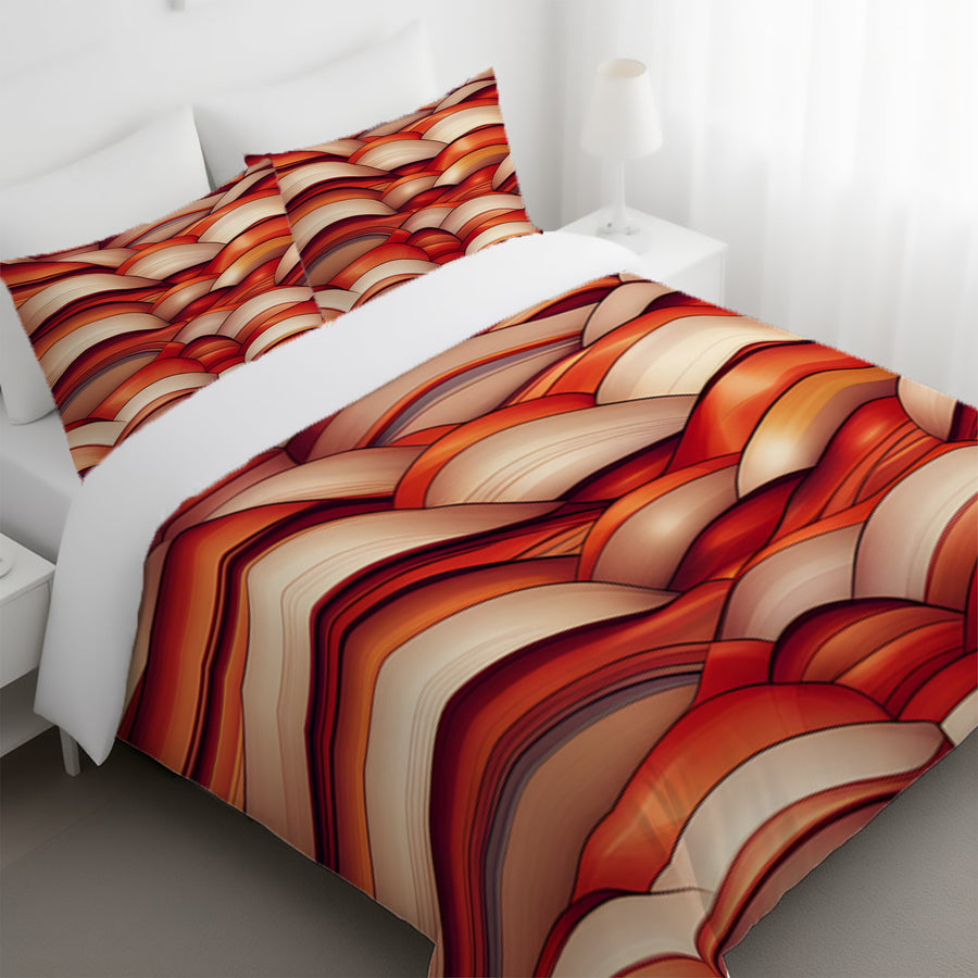 Red Scalloped Wave Geometric Pattern Duvet Cover