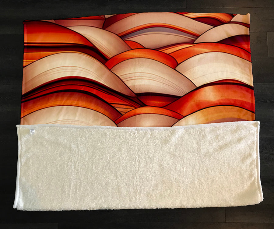 Red Scalloped Wave Geometric Pattern Fleece Sherpa Blanket