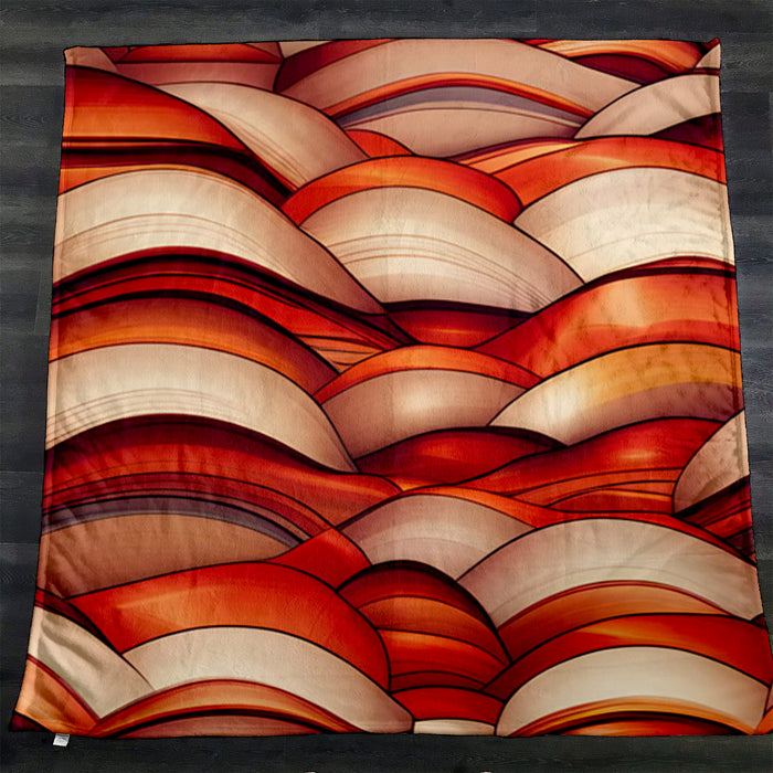 Red Scalloped Wave Geometric Pattern Fleece Sherpa Blanket