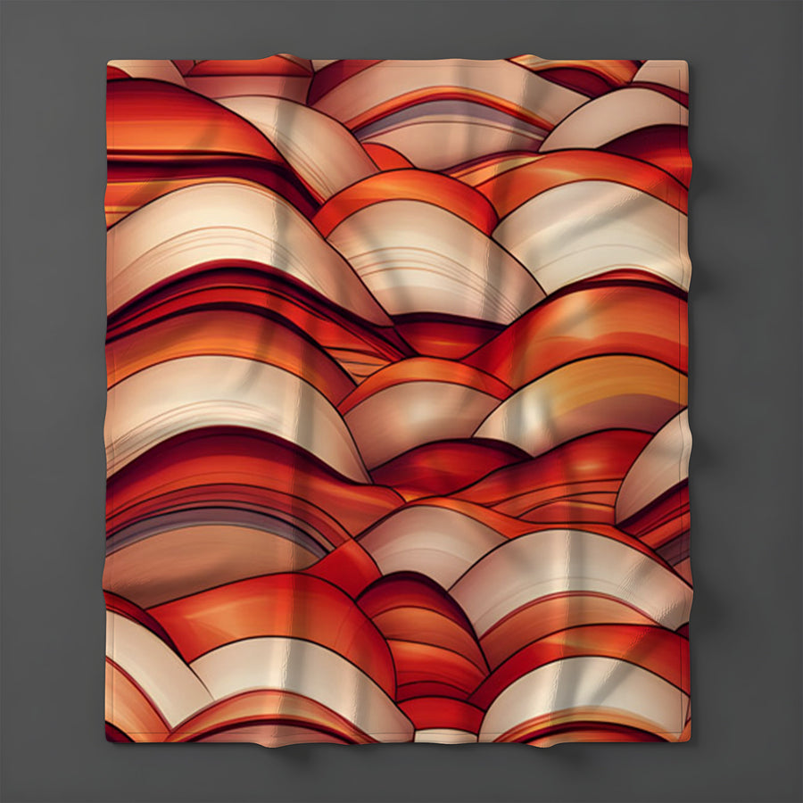 Red Scalloped Wave Geometric Pattern Fleece Sherpa Blanket