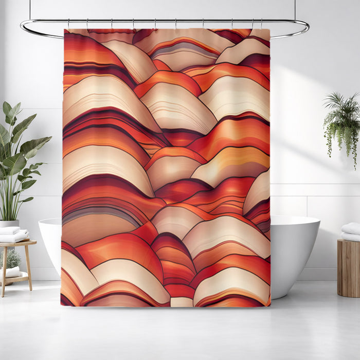 Red Scalloped Wave Geometric Pattern Shower Curtain