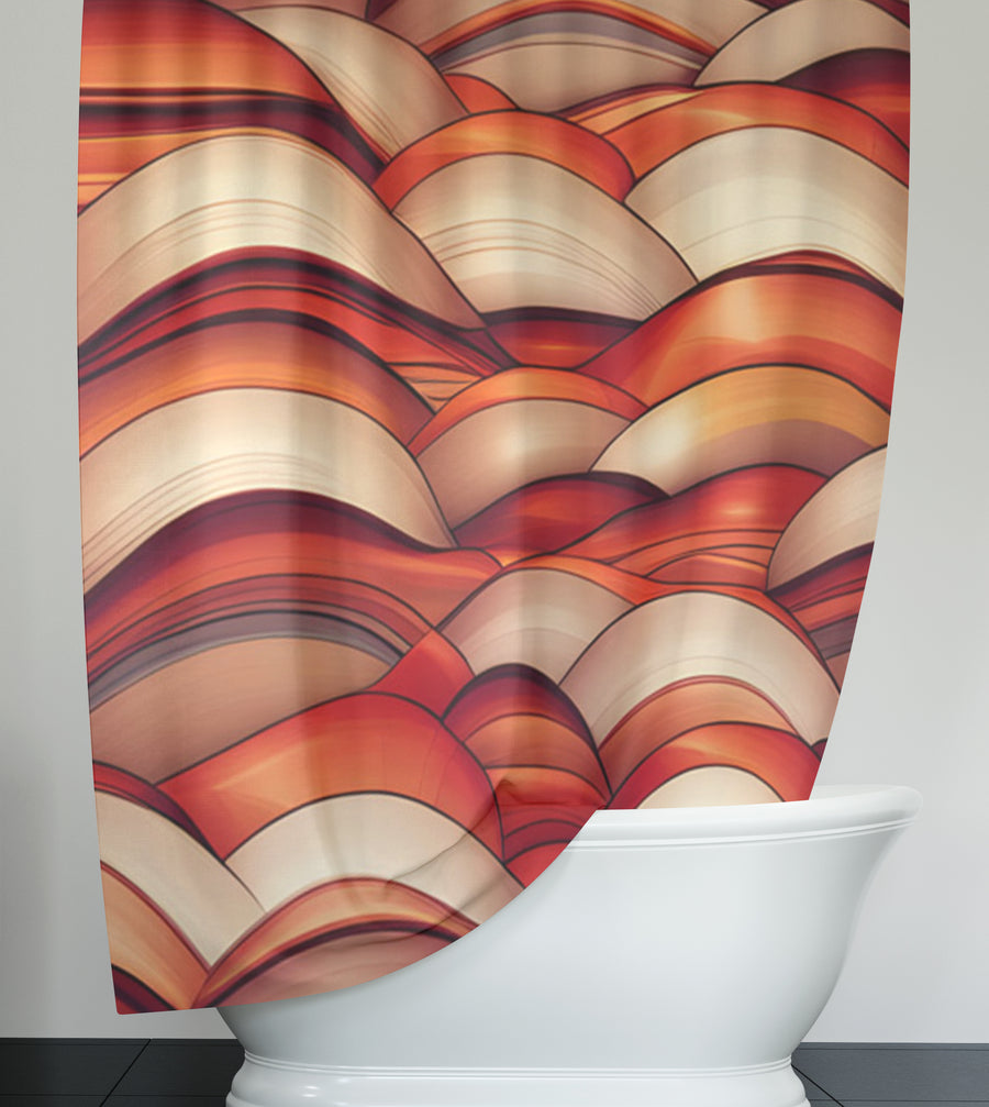 Red Scalloped Wave Geometric Pattern Shower Curtain