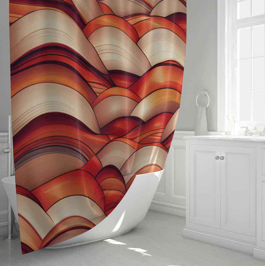 Red Scalloped Wave Geometric Pattern Shower Curtain