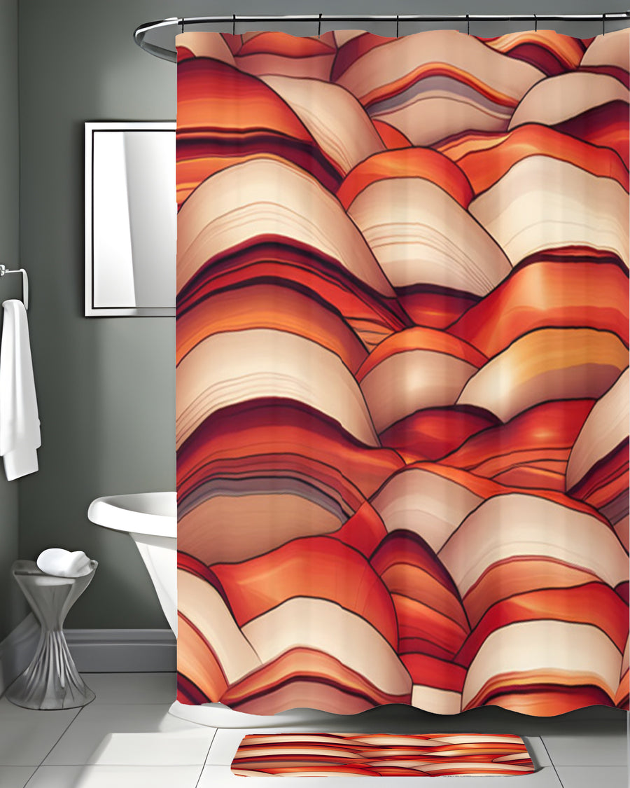 Red Scalloped Wave Geometric Pattern Shower Curtain