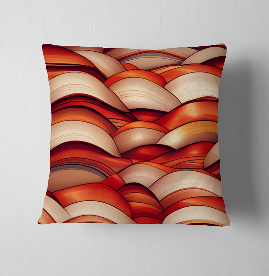 Red Scalloped Wave Geometric Pattern Throw Pillow Cover
