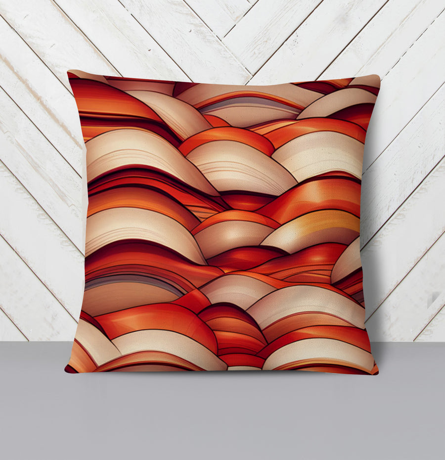 Red Scalloped Wave Geometric Pattern Throw Pillow Cover