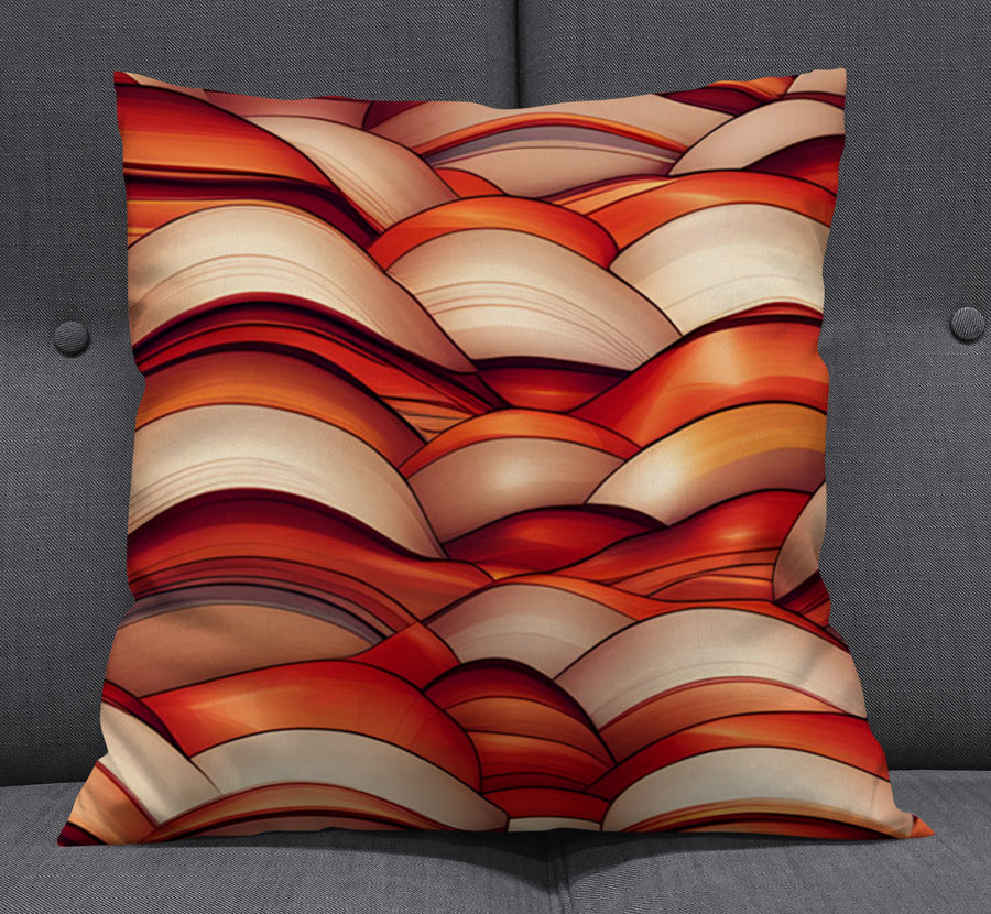 Red Scalloped Wave Geometric Pattern Throw Pillow Cover