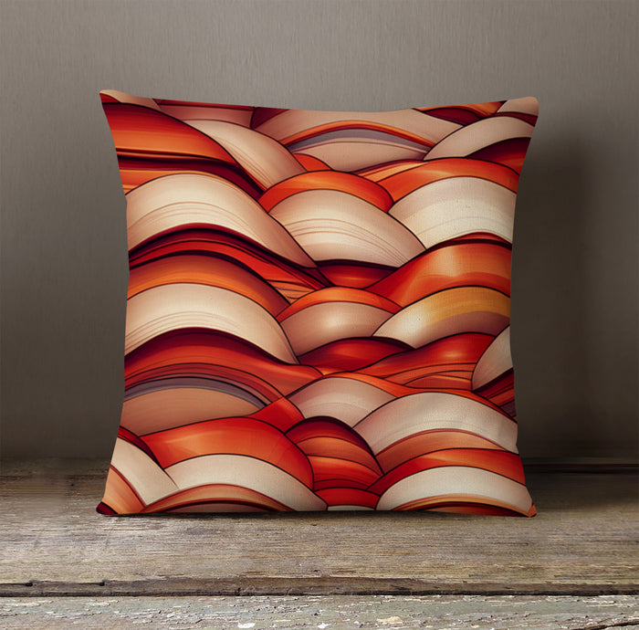 Red Scalloped Wave Geometric Pattern Throw Pillow Cover