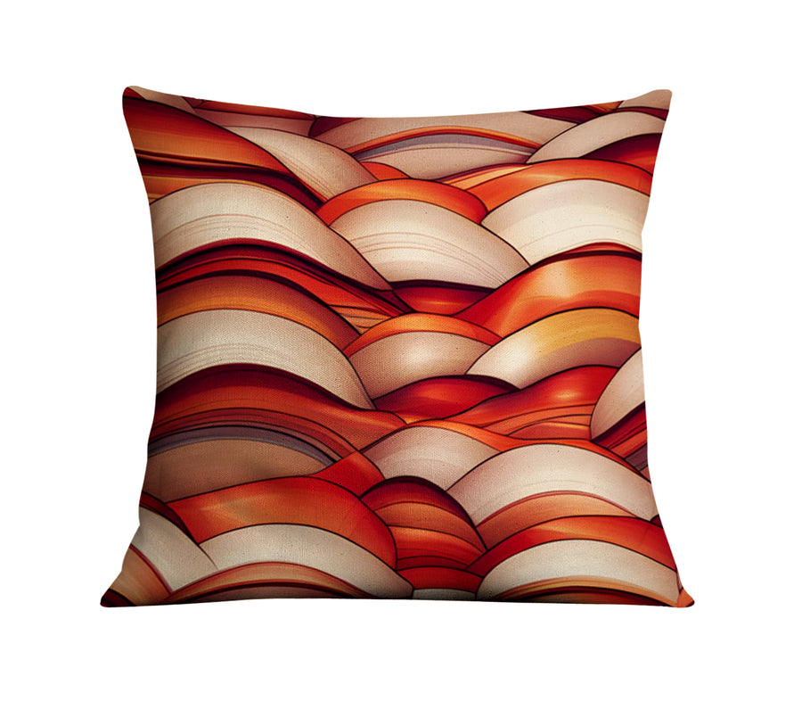 Red Scalloped Wave Geometric Pattern Throw Pillow Cover
