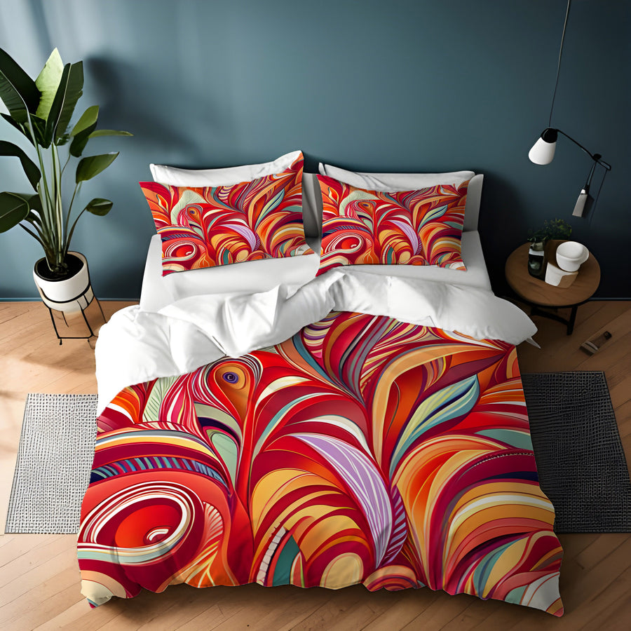Multicolor Retro Swirl Abstract Pattern Duvet Cover