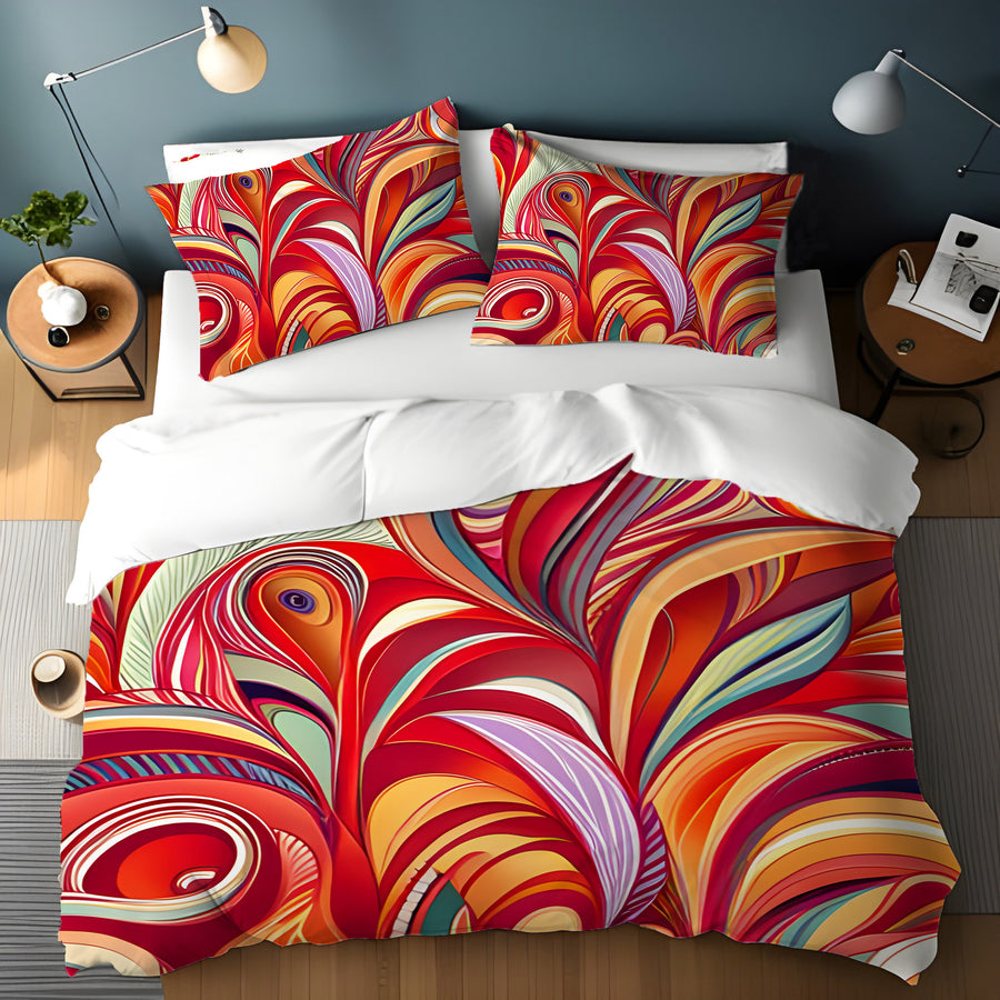 Multicolor Retro Swirl Abstract Pattern Duvet Cover