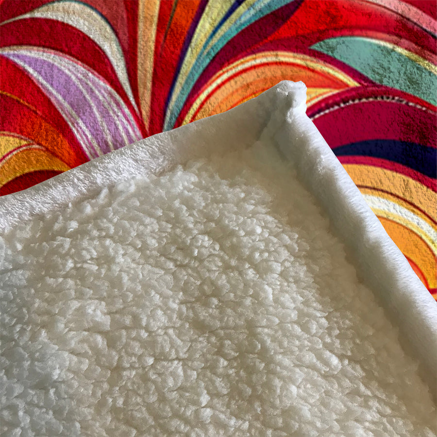 Multicolor Retro Swirl Abstract Pattern Fleece Sherpa Blanket