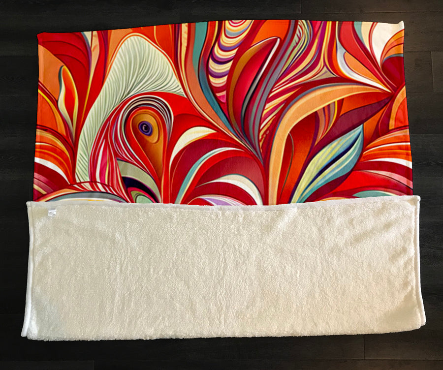 Multicolor Retro Swirl Abstract Pattern Fleece Sherpa Blanket