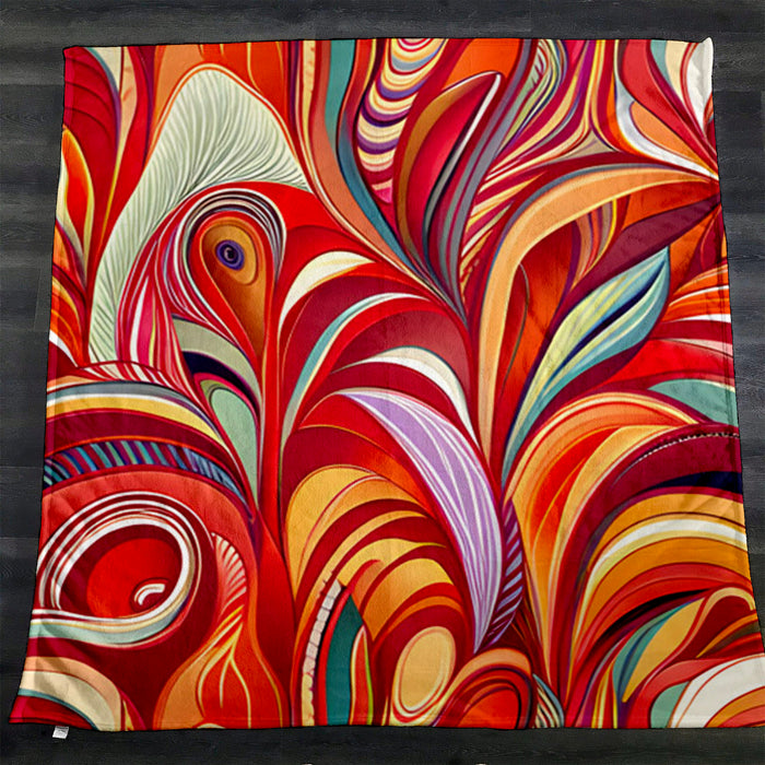Multicolor Retro Swirl Abstract Pattern Fleece Sherpa Blanket