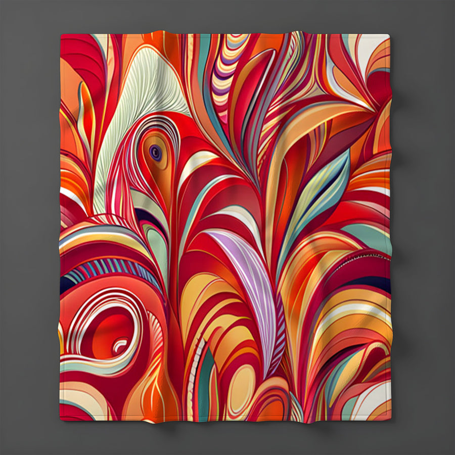 Multicolor Retro Swirl Abstract Pattern Fleece Sherpa Blanket