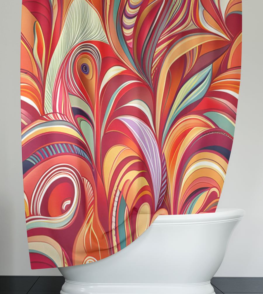 Multicolor Retro Swirl Abstract Pattern Shower Curtain