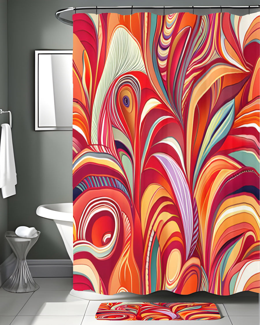 Multicolor Retro Swirl Abstract Pattern Shower Curtain
