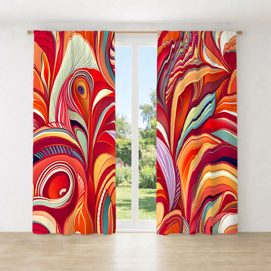 Multicolor Retro Swirl Abstract Pattern Window Curtains