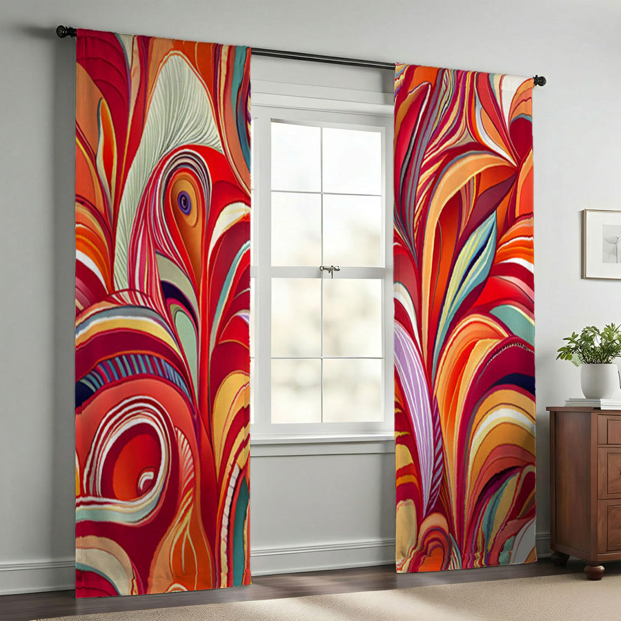 Multicolor Retro Swirl Abstract Pattern Window Curtains