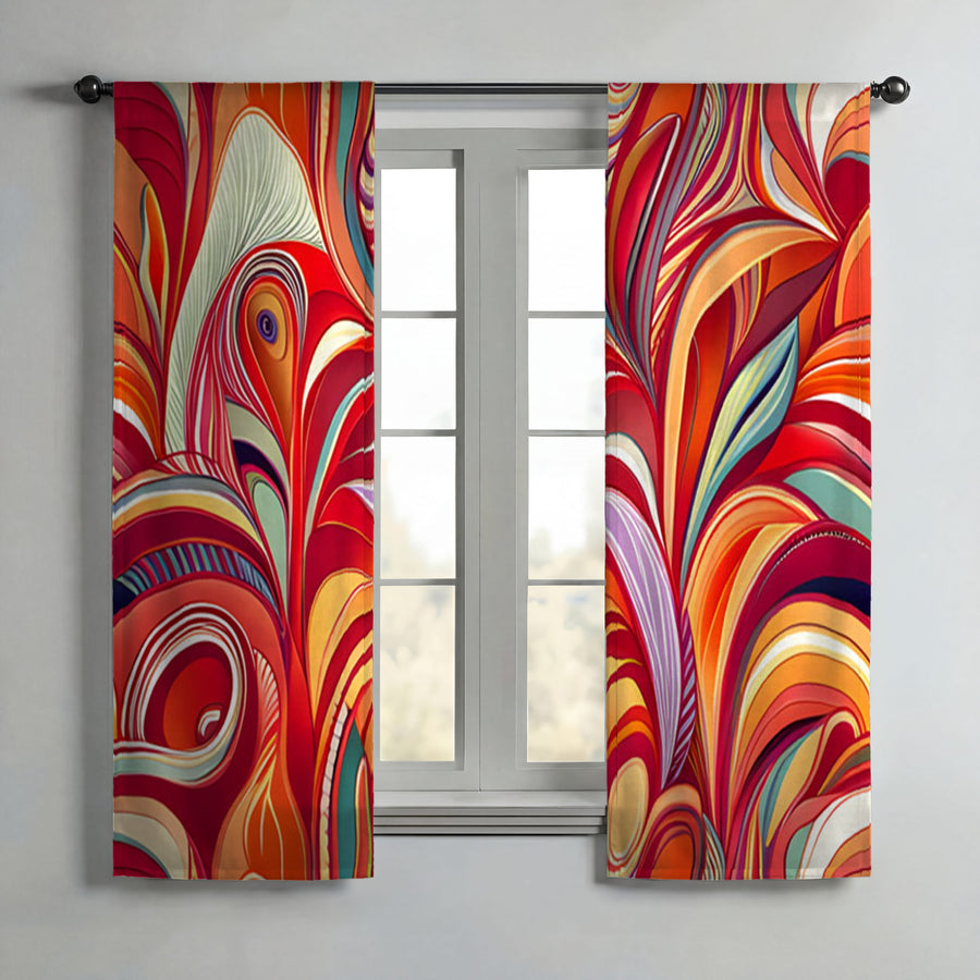 Multicolor Retro Swirl Abstract Pattern Window Curtains