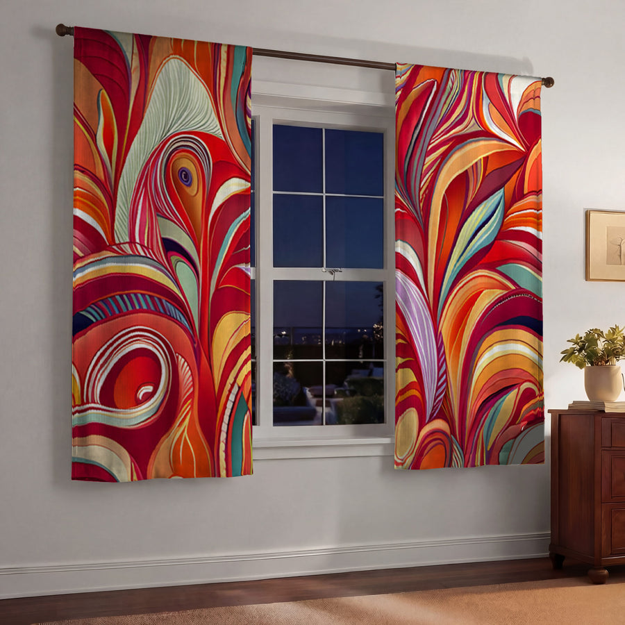 Multicolor Retro Swirl Abstract Pattern Window Curtains