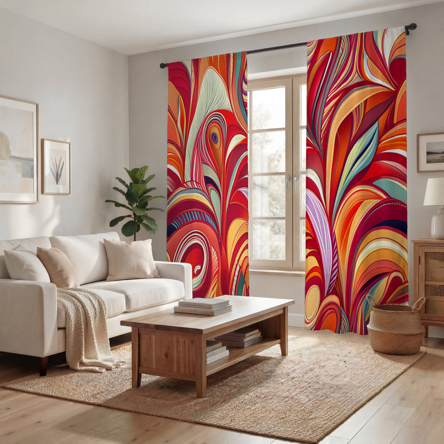 Multicolor Retro Swirl Abstract Pattern Window Curtains