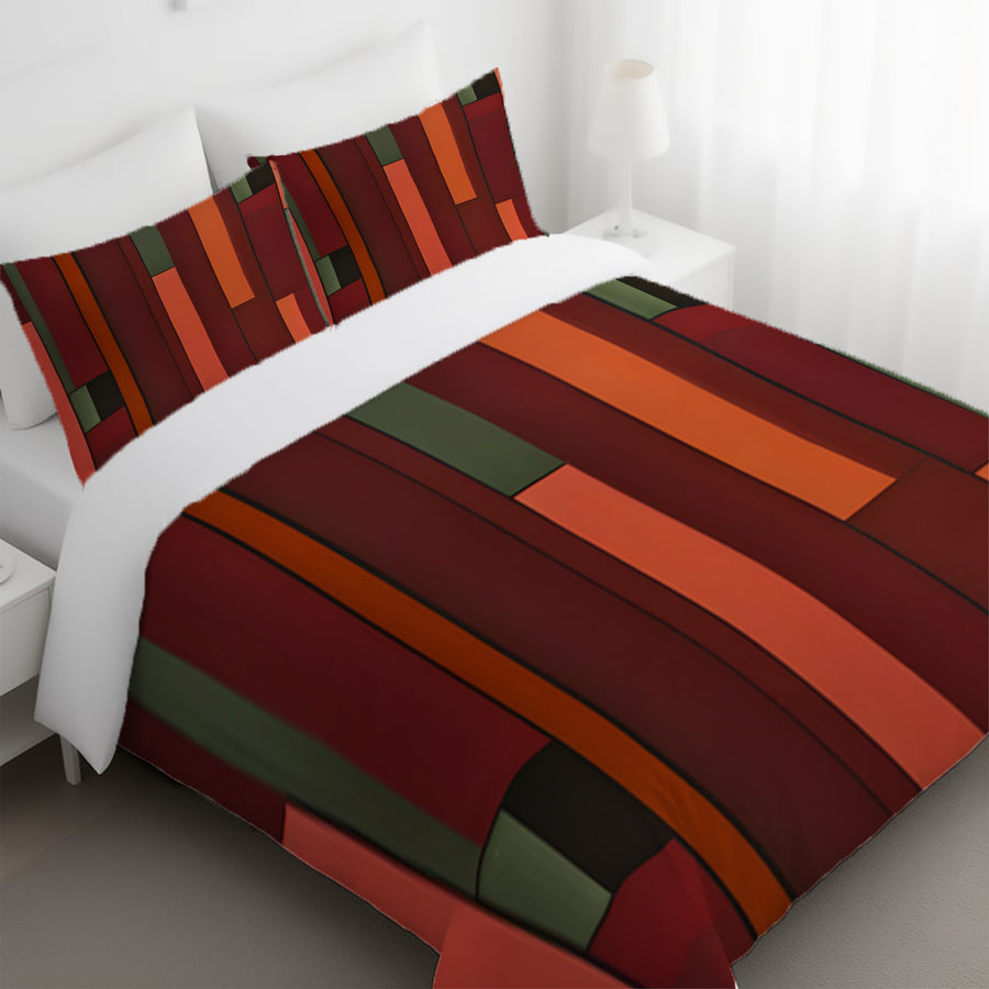 Red Geometric Stripe Block Pattern Duvet Cover