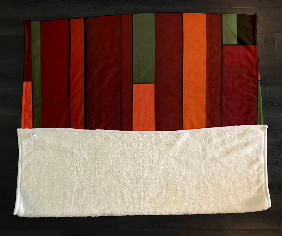 Red Geometric Stripe Block Pattern Fleece Sherpa Blanket