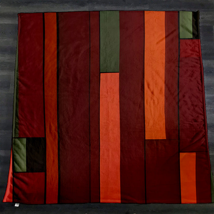 Red Geometric Stripe Block Pattern Fleece Sherpa Blanket