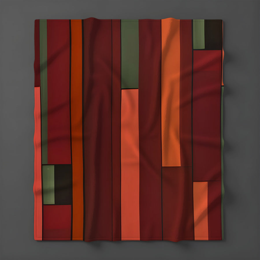 Red Geometric Stripe Block Pattern Fleece Sherpa Blanket