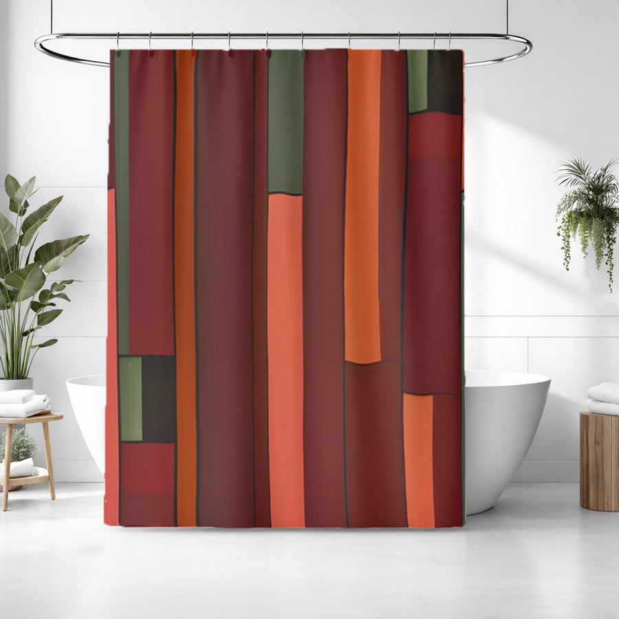 Red Geometric Block Pattern Shower Curtain