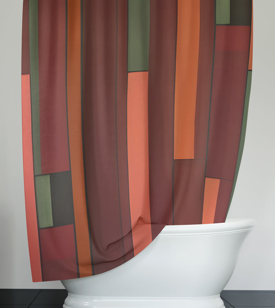 Red Geometric Block Pattern Shower Curtain