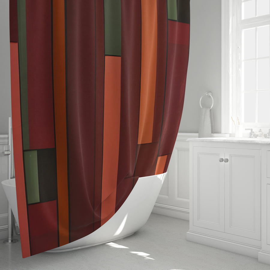 Red Geometric Block Pattern Shower Curtain