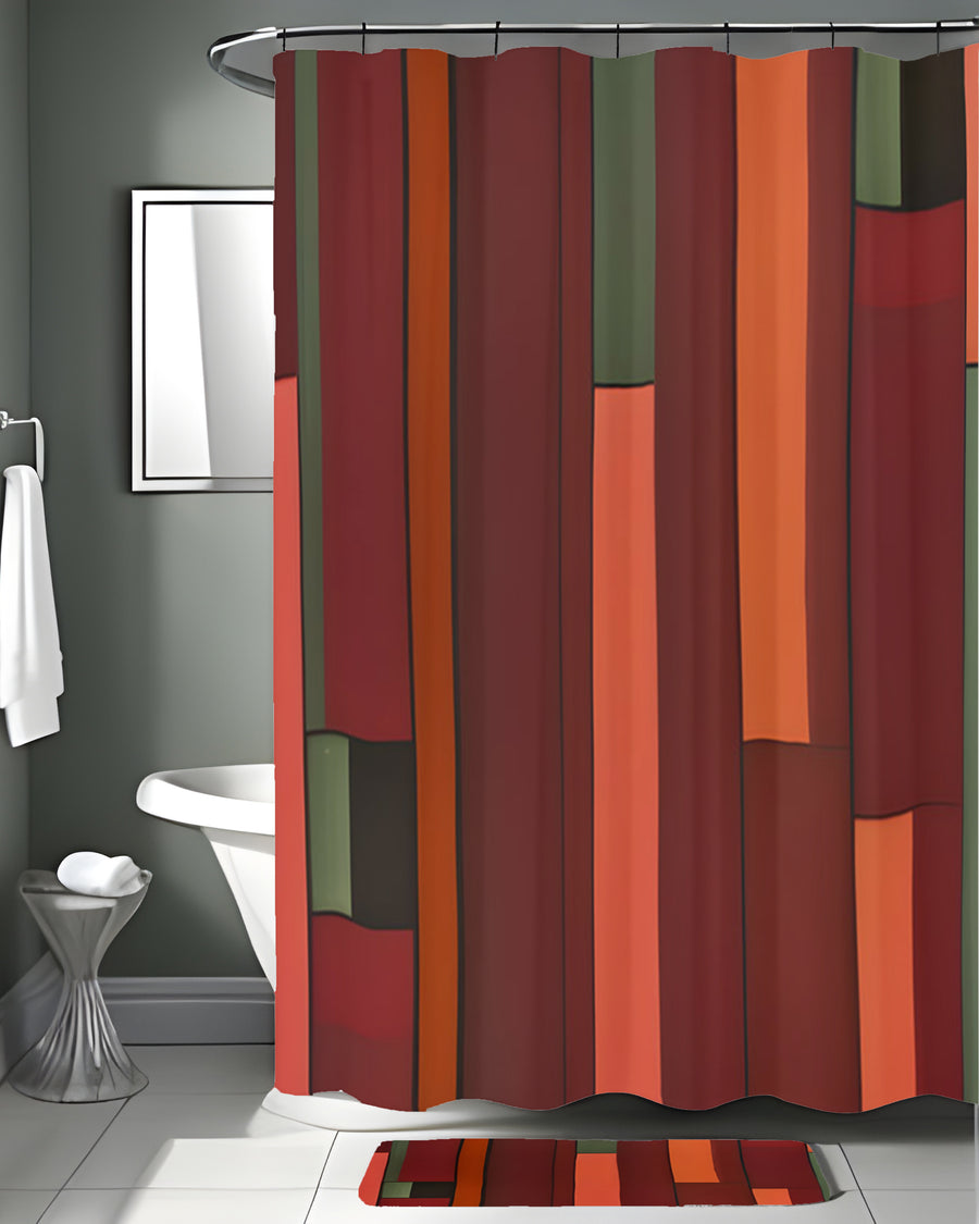 Red Geometric Block Pattern Shower Curtain