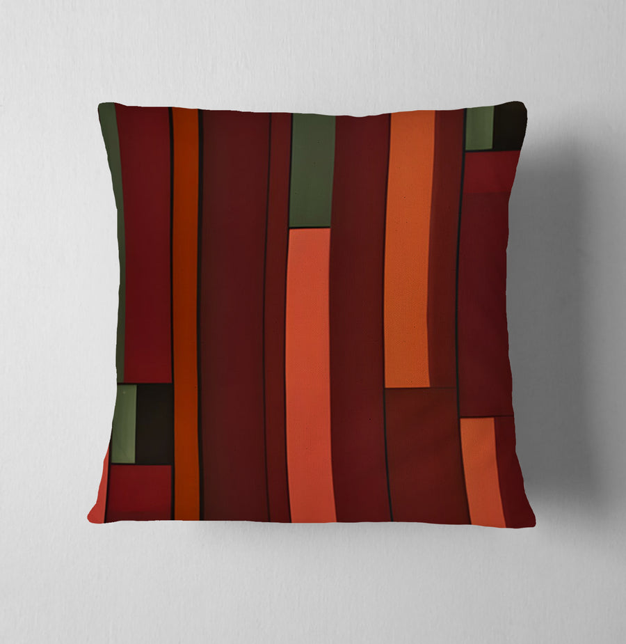 Red Geometric Stripe Block Pattern Throw Pillow Cover