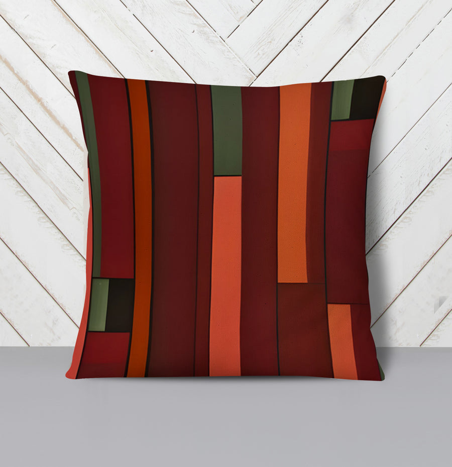 Red Geometric Stripe Block Pattern Throw Pillow Cover