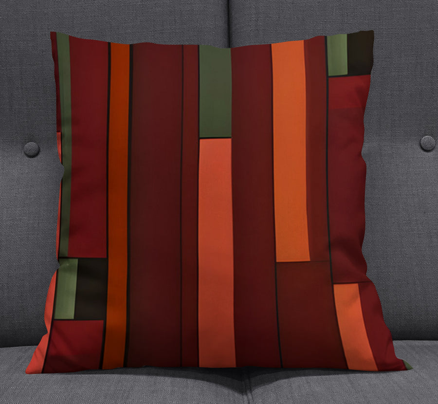 Red Geometric Stripe Block Pattern Throw Pillow Cover