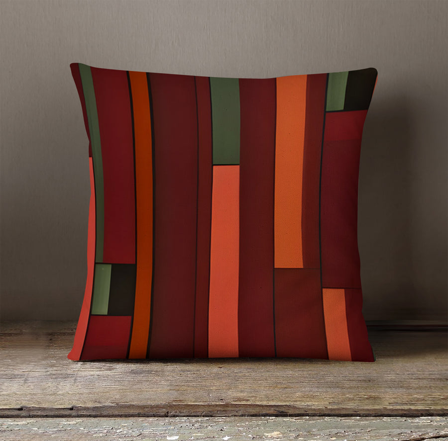 Red Geometric Stripe Block Pattern Throw Pillow Cover