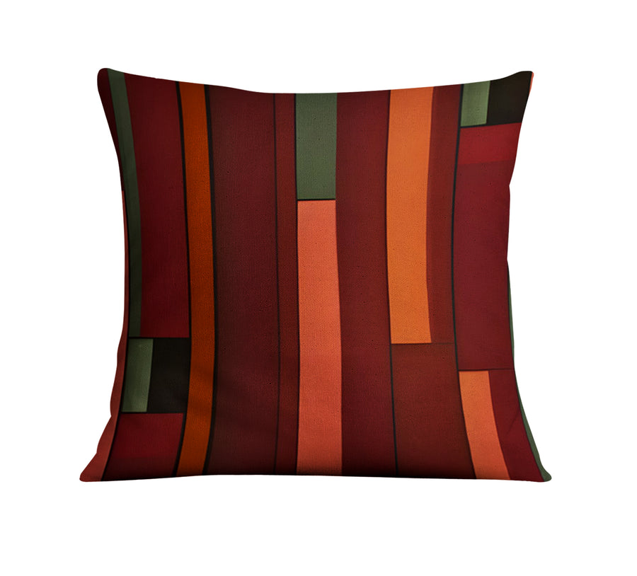 Red Geometric Stripe Block Pattern Throw Pillow Cover