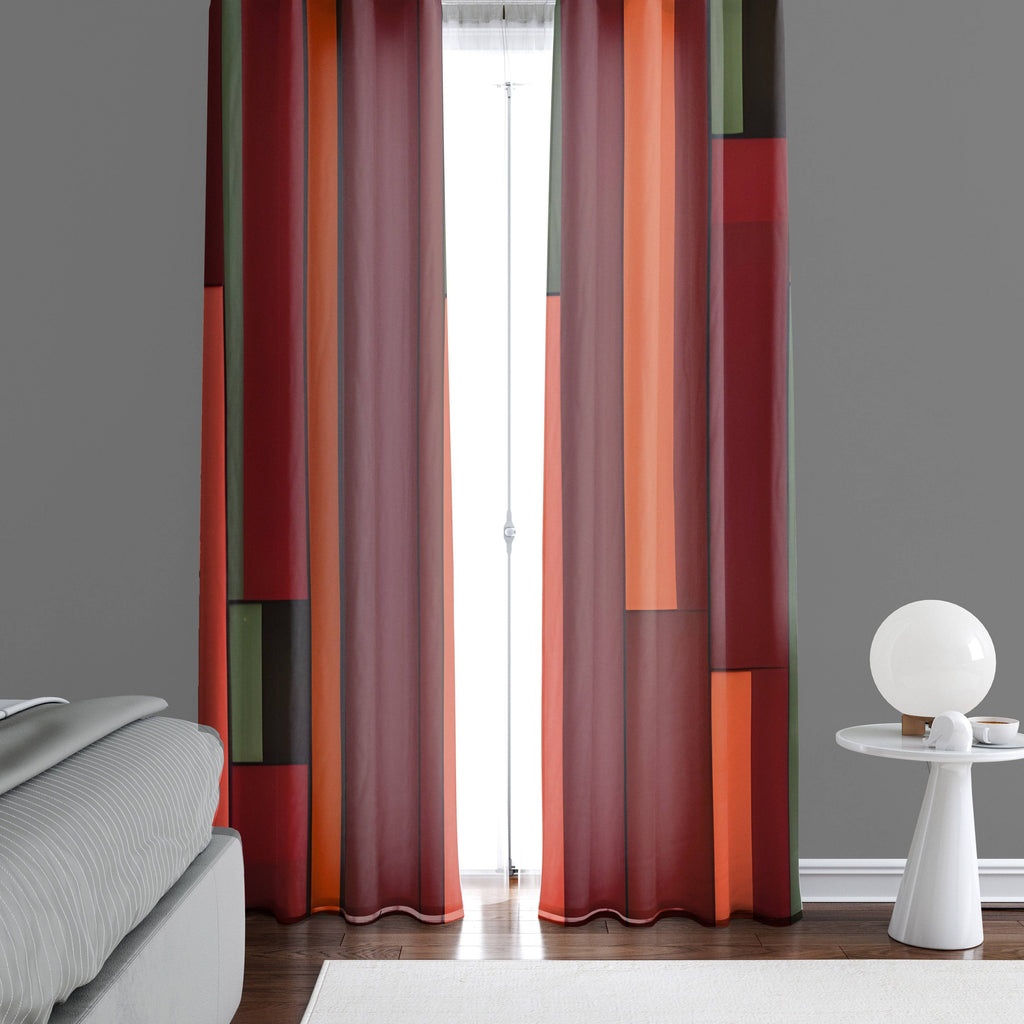 Striped Window Curtains - Burgundy Abstract Falling Stripes - Deja Blue Studios