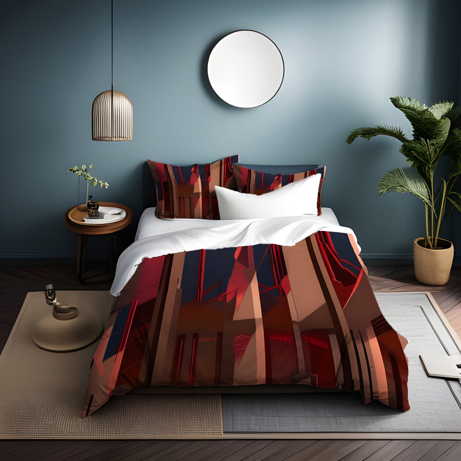 Red Architectural Line Abstract Pattern Duvet Cover