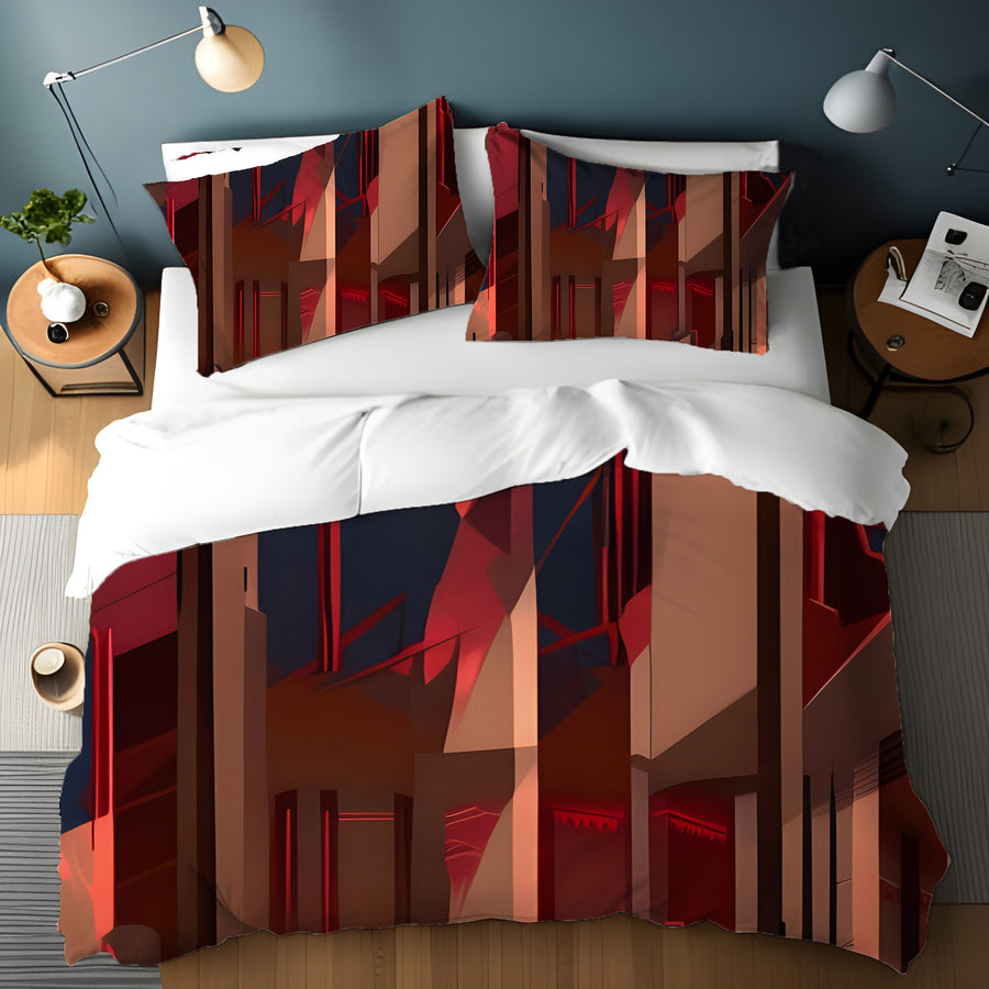 Red Architectural Line Abstract Pattern Duvet Cover