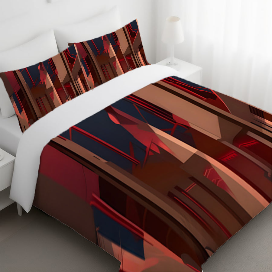 Red Architectural Line Abstract Pattern Duvet Cover
