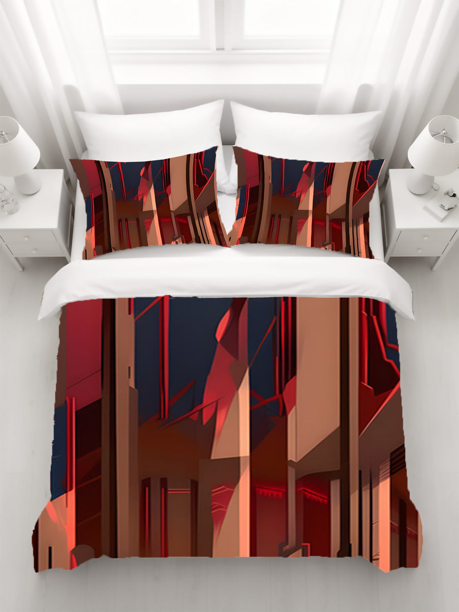 Red Architectural Line Abstract Pattern Duvet Cover