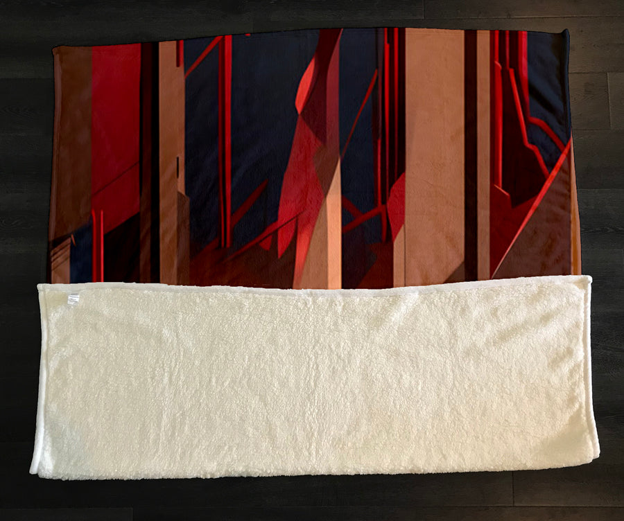 Red Architectural Line Abstract Pattern Fleece Sherpa Blanket