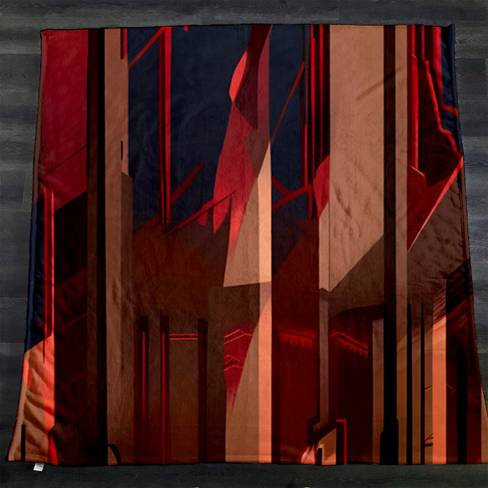 Red Architectural Line Abstract Pattern Fleece Sherpa Blanket