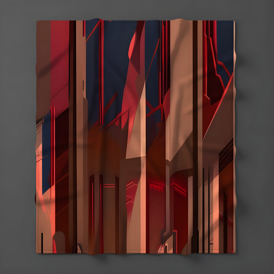 Red Architectural Line Abstract Pattern Fleece Sherpa Blanket