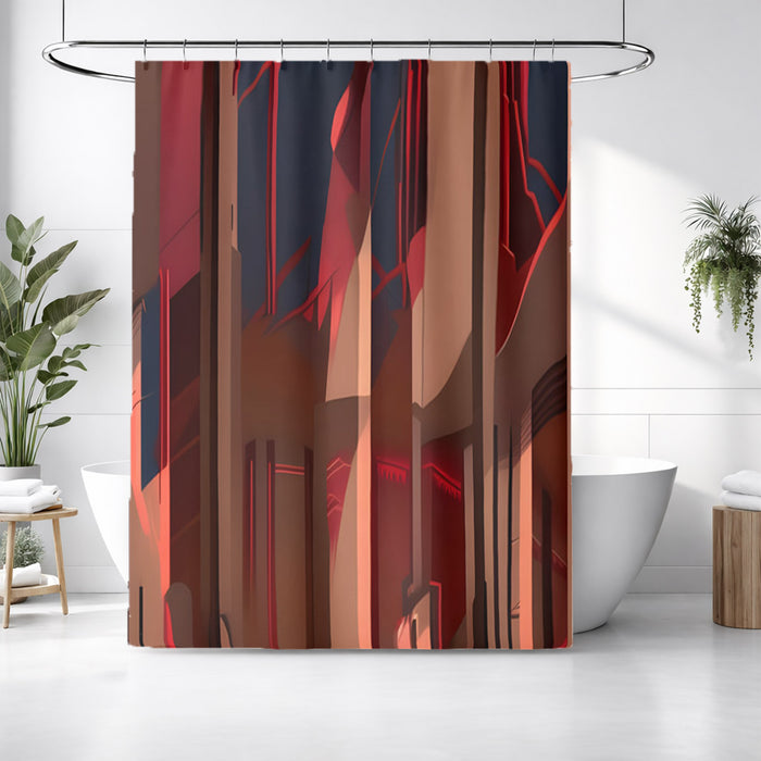 Red Architectural Line Abstract Pattern Shower Curtain