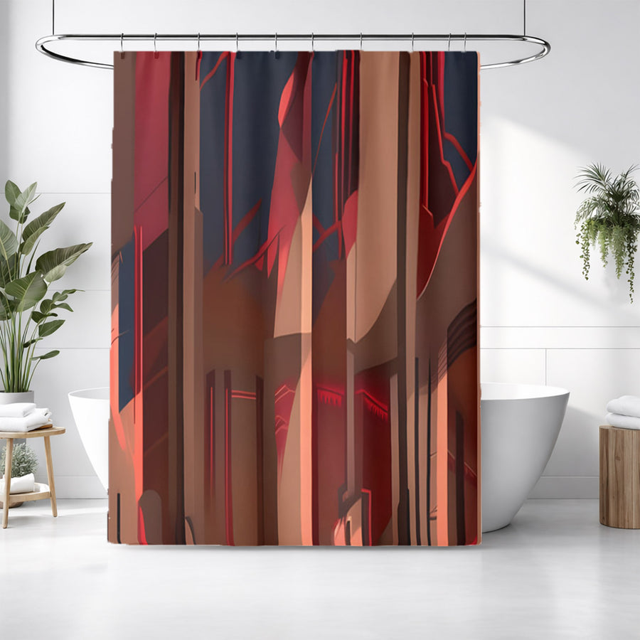 Red Architectural Line Abstract Pattern Shower Curtain
