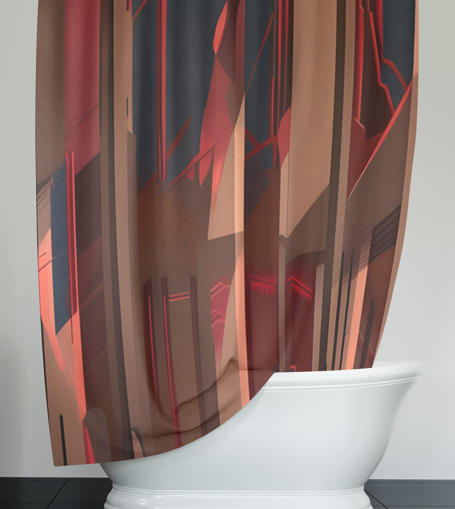 Red Architectural Line Abstract Pattern Shower Curtain